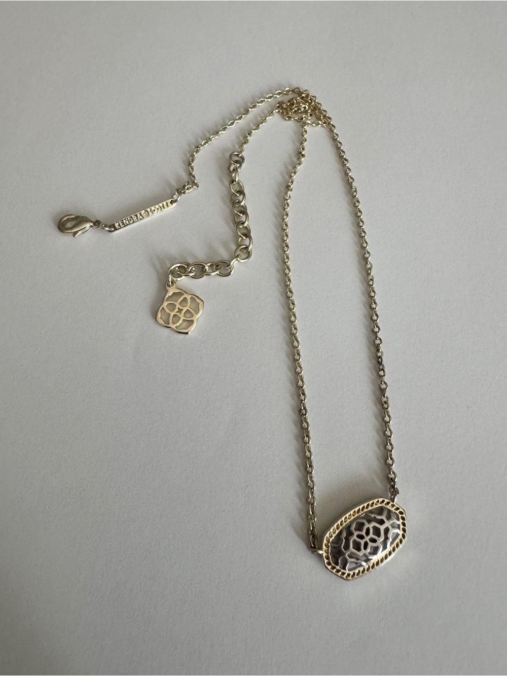 Kendra Scott Necklace Elisa Oval Two Tone Filigree Pendant